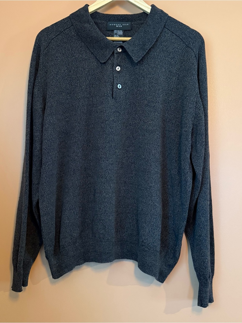 August Silk Men’s XL Blue Silk Cashmere Polo Sweater Long Sleeve Preppy